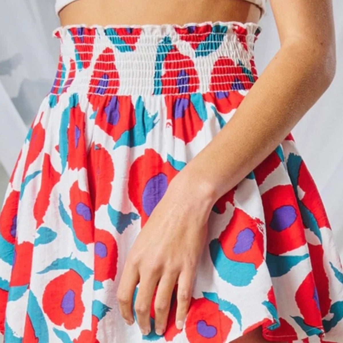 High Waisted Smocked Top Wide Leg Floral Shorts Large NWT