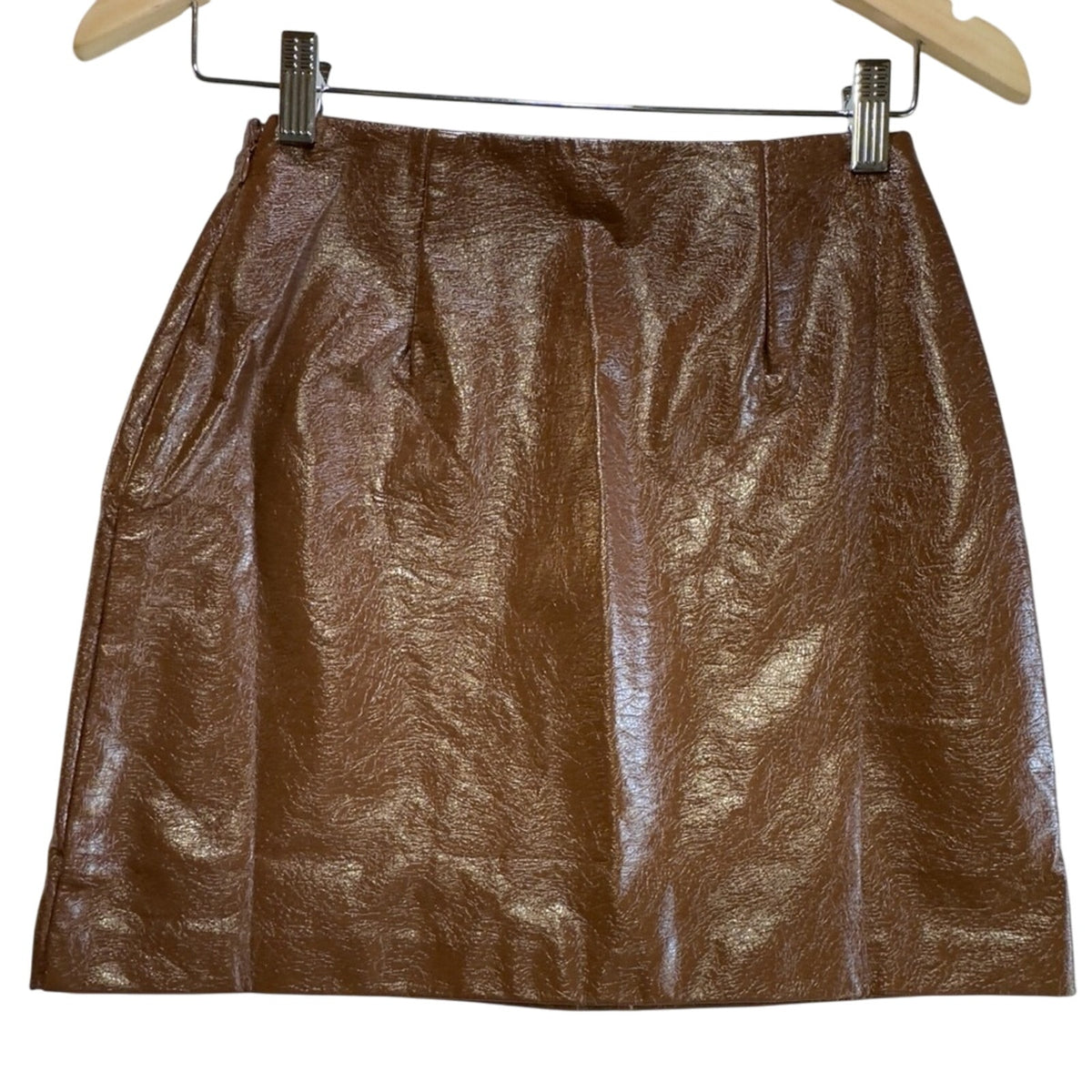 Faux Patent Leather Brown Mini Skirt XS NWT