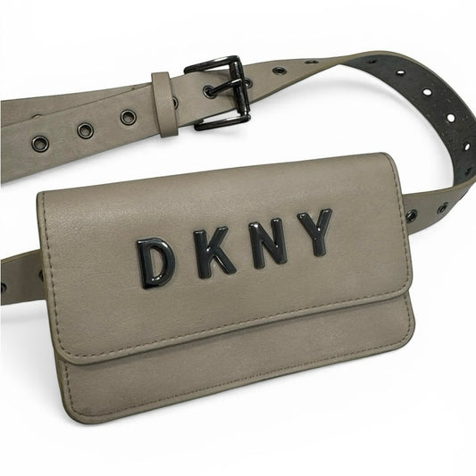 DKNY Logo Belt Bag Fanny Pack Beige Grommet Belt M/L