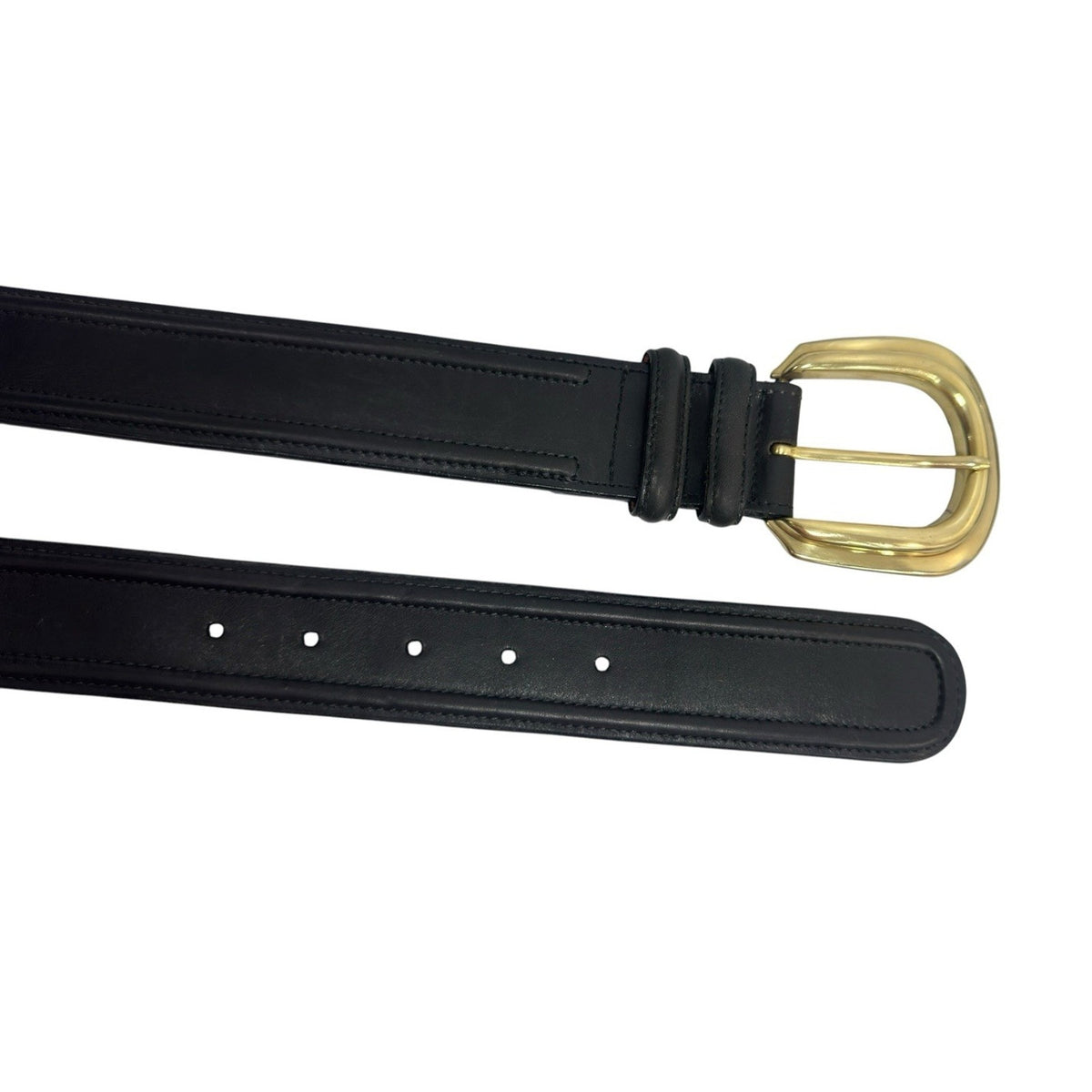 Vintage 90s Brighton Black Leather Belt Brass Buckle Medium