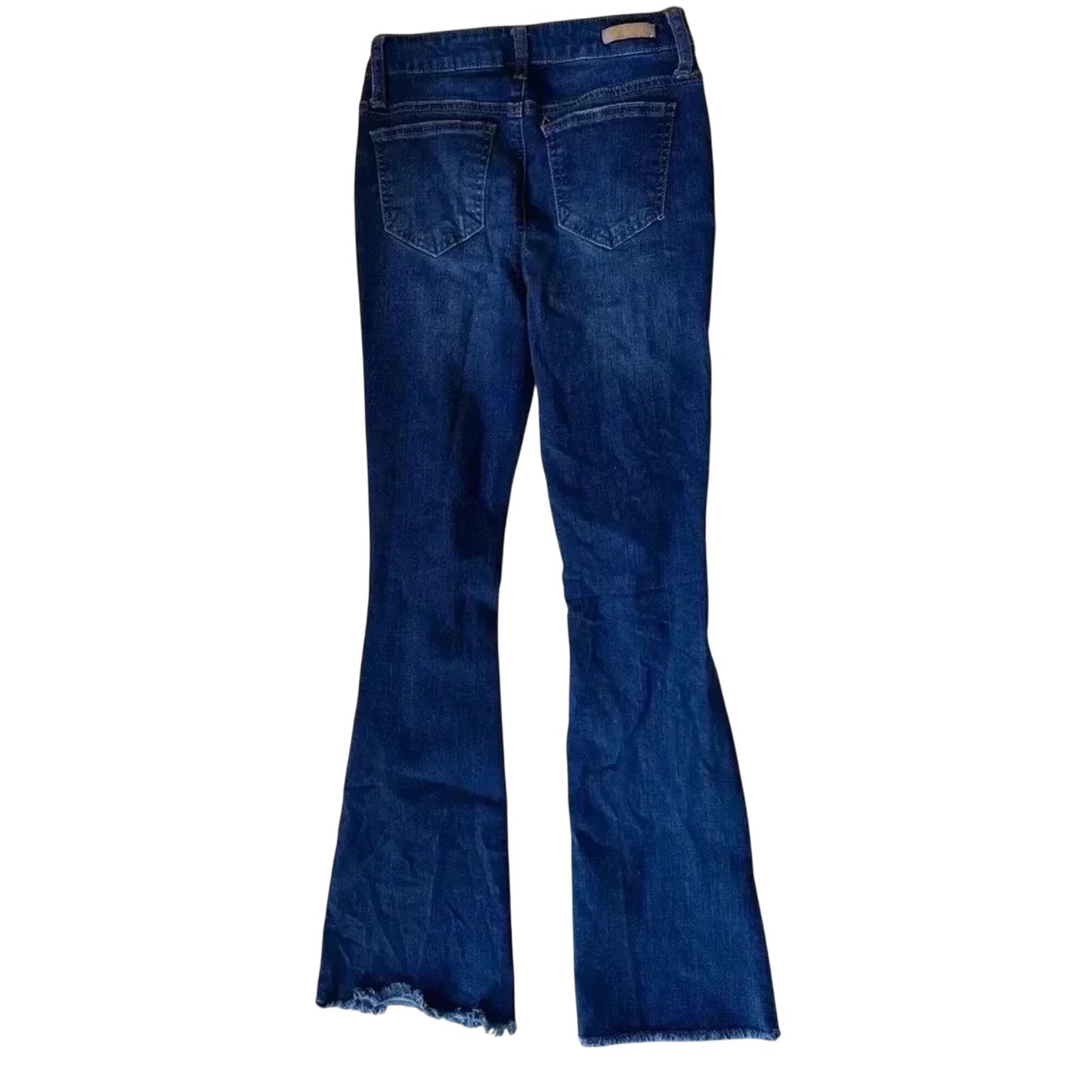 Mid-Rise Slim Flare Distressed Hem Jeans Juniors Size 1 Blue