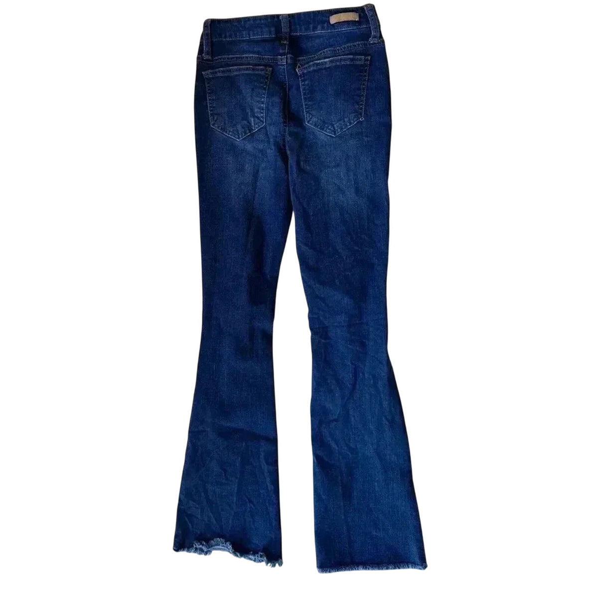 Mid-Rise Slim Flare Distressed Hem Jeans Juniors Size 1 Blue