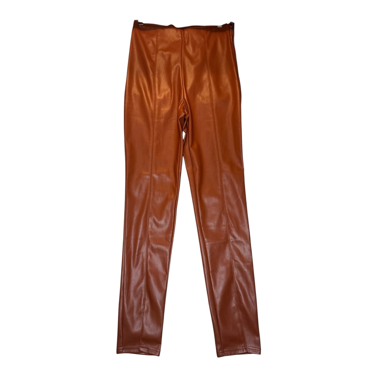 High Waisted Faux Leather Front Slit Pants Camel  Medium NWT