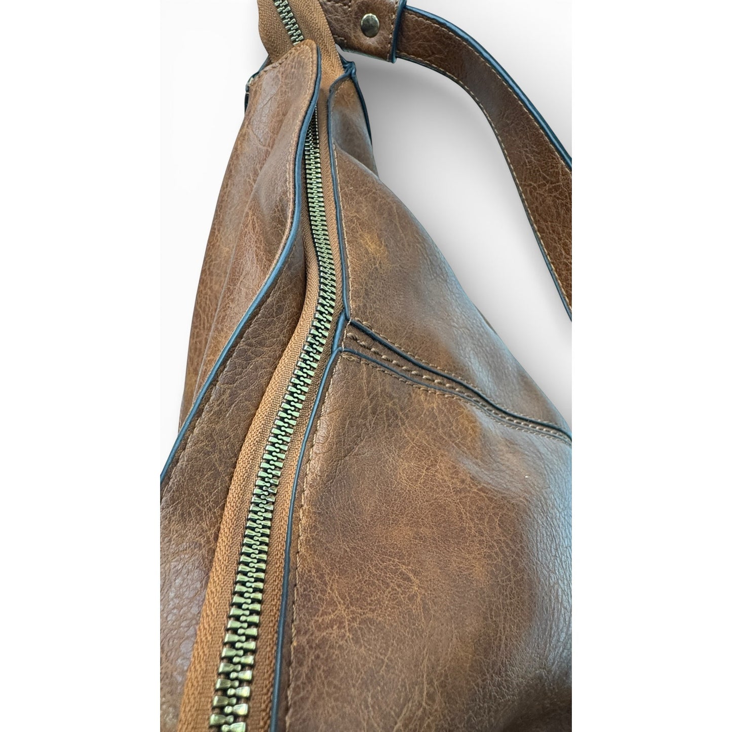 Brown PU Leather Hobo Shoulder Bag With Detachable Crossbody Strap