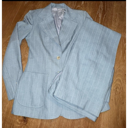 Vintage 70s Nicole Pelly Bagatelle Pinstripe Pantsuit Set | ILGWU Union USA 5/6