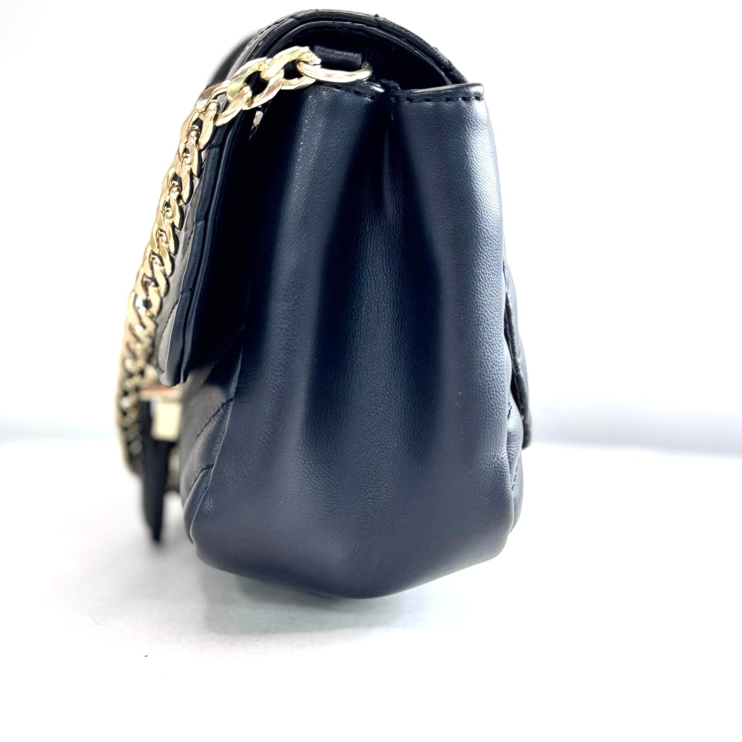 TOPSHOP Quilted Black Crossbody Bag with Gold Chain Strap