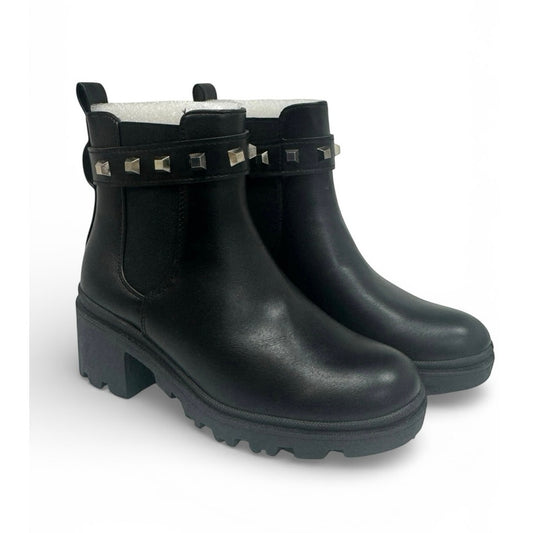 Black Studded Chelsea Ankle Boots Lug Sole Block Heel Size 6.5