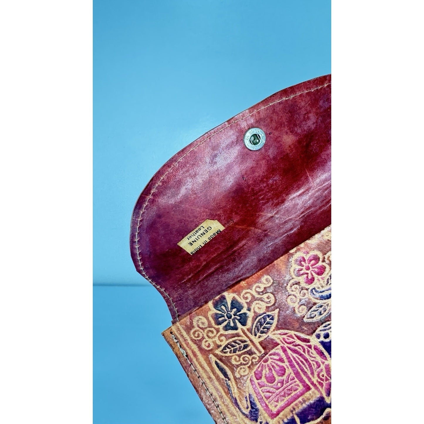 Vintage 3-Piece Leather Elephant Clutch Wallet Coin Hand Tooled India