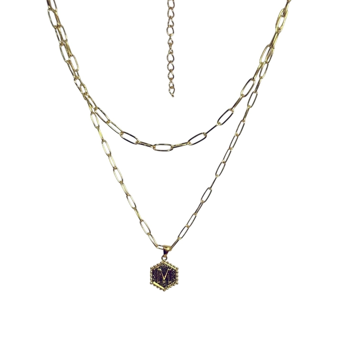 Gold Layered paperclip Necklace with double side Pendant