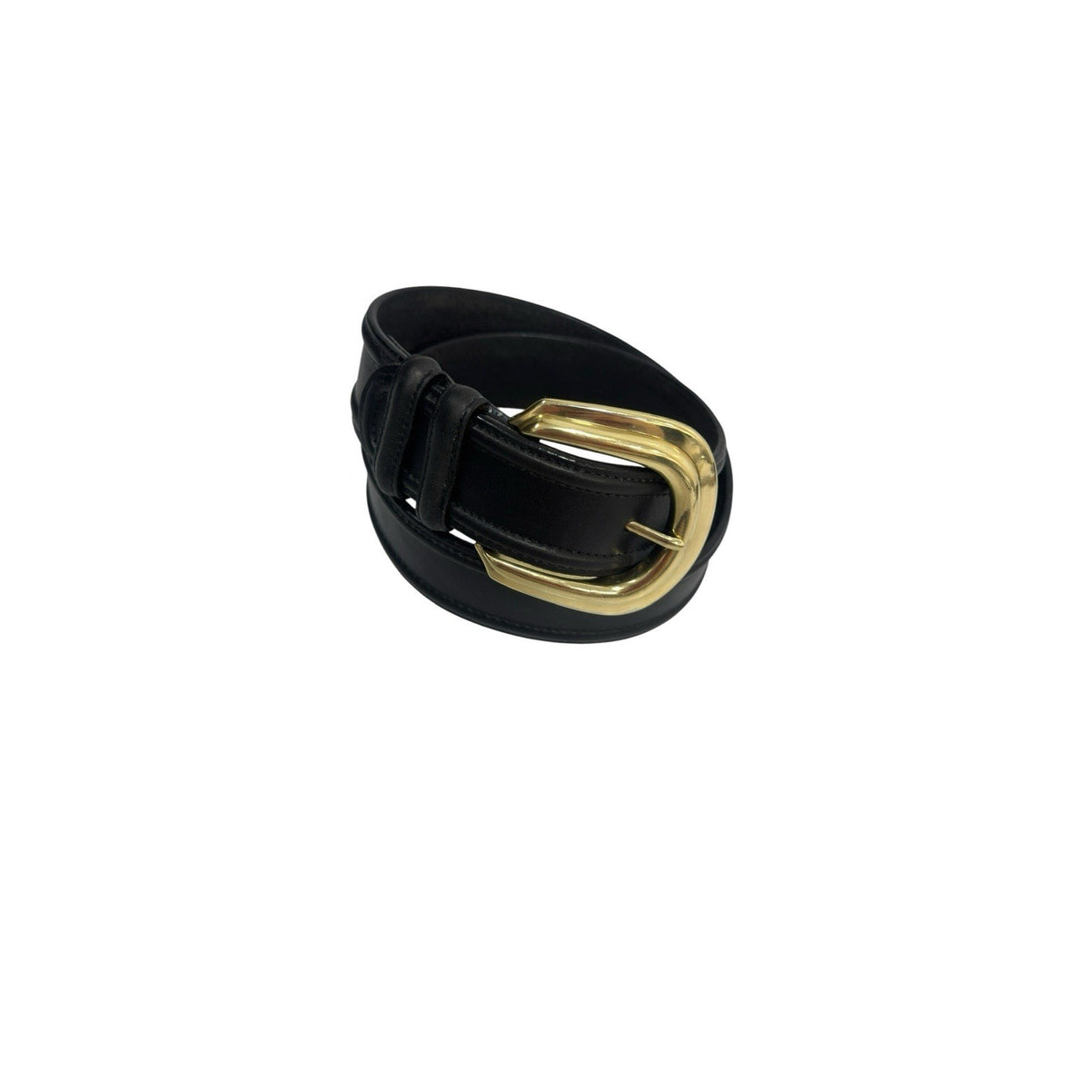Vintage 90s Brighton Black Leather Belt Brass Buckle Medium