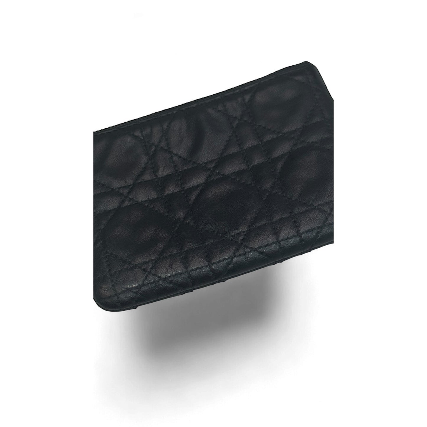 Christian Dior Cannage Quilted Black Leather Zip Pouch Dior Charm