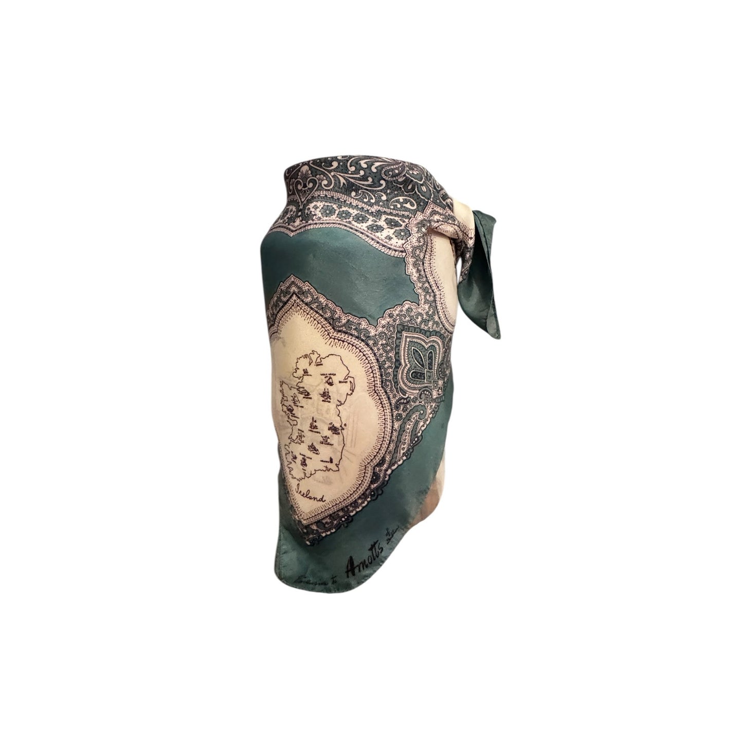 Vintage 1958–62 Arnotts Dublin Silk Scarf Irish Landmarks Map & Paisley Border