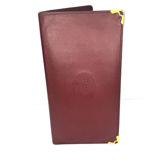Cartier Must de Cartier Bordeaux Leather Long Wallet Gold Corners Vintage Italy