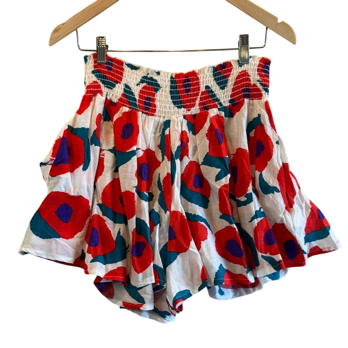 High Waisted Smocked Top Wide Leg Floral Shorts Large NWT