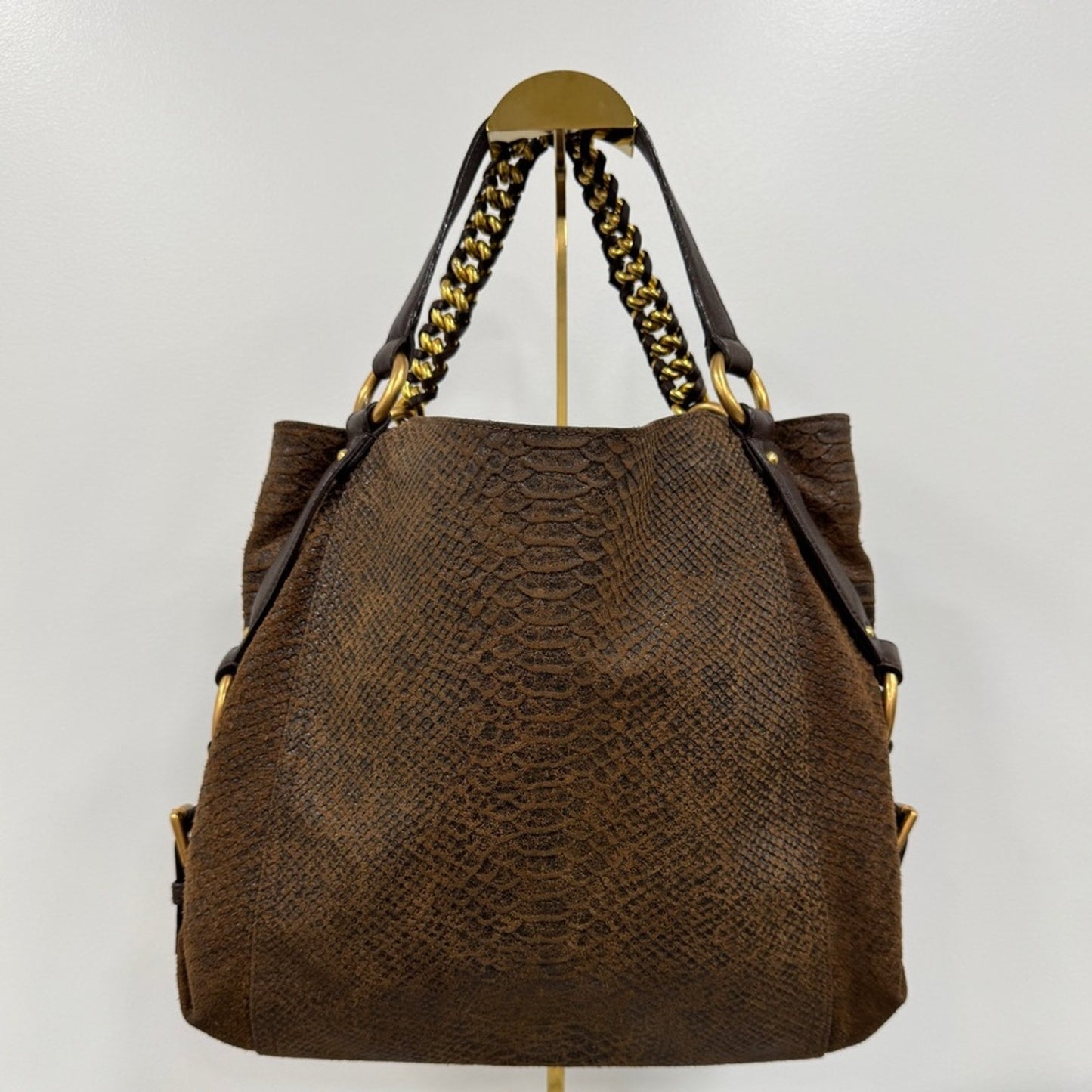 Michael Kors Tristan Large Satchel – Python Embossed Mocha Leather – MSRP $528