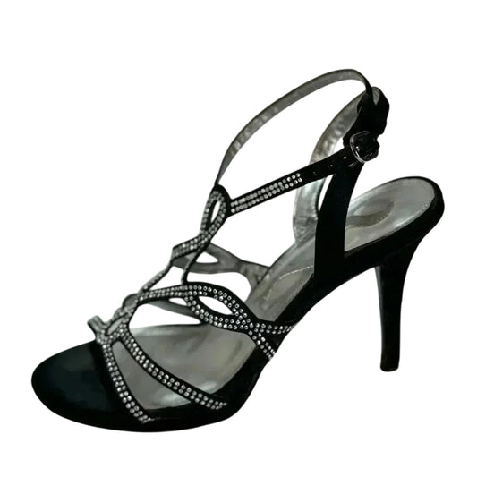 Nina Black Ankle Strap High-Heel Sandal w/ Rhinestone Straps Size 7.5