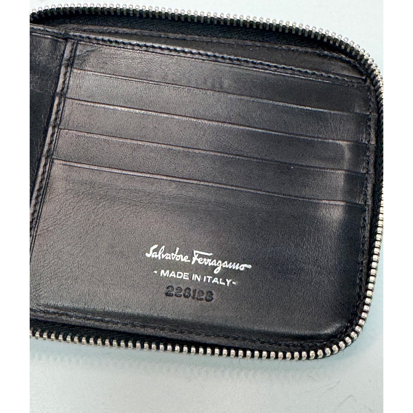 Salvatore Ferragamo Black Unisex Zip Wallet Authentic Vintage