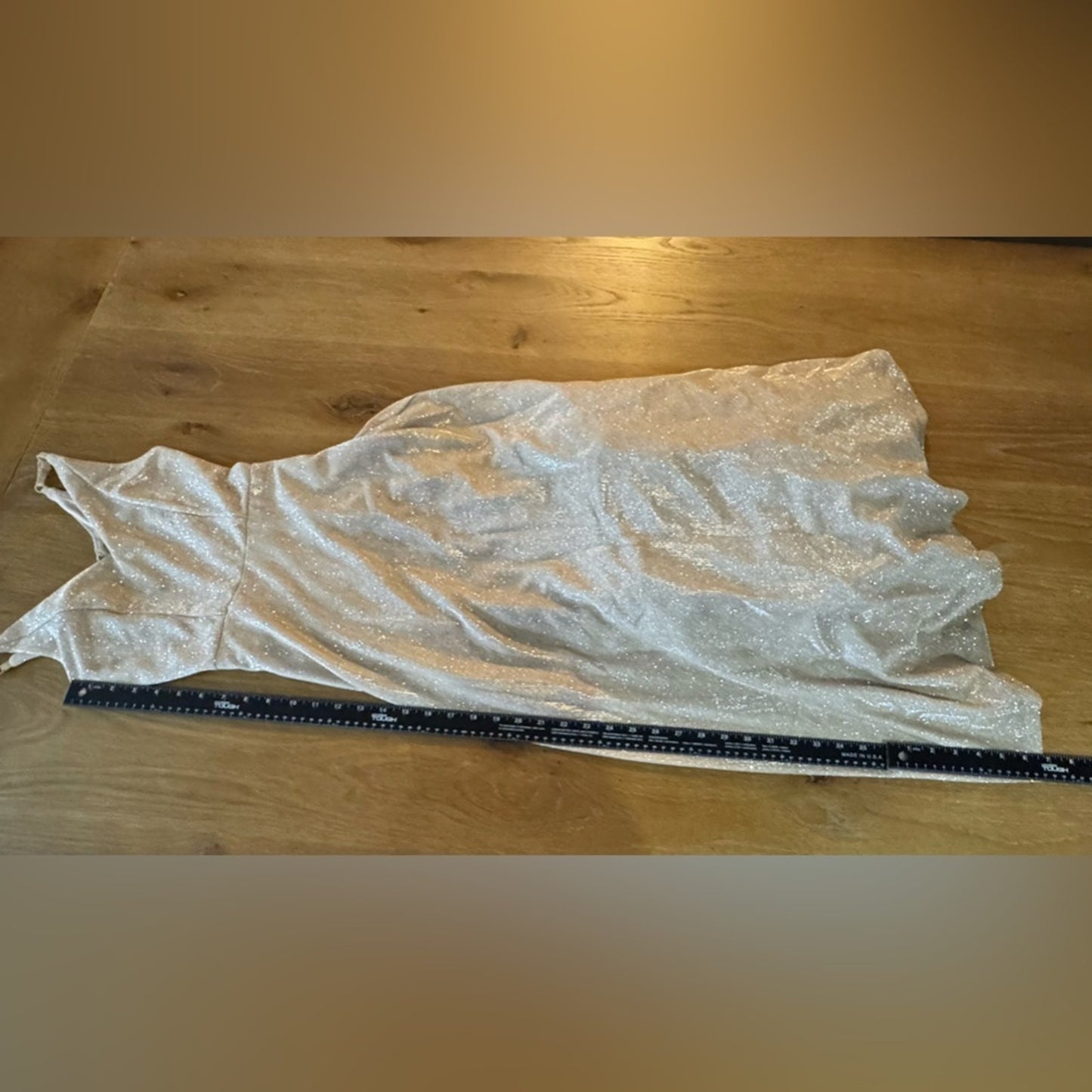 David’s Bridal Glitter Spaghetti Strap Gown Gold Size 1 (altered)