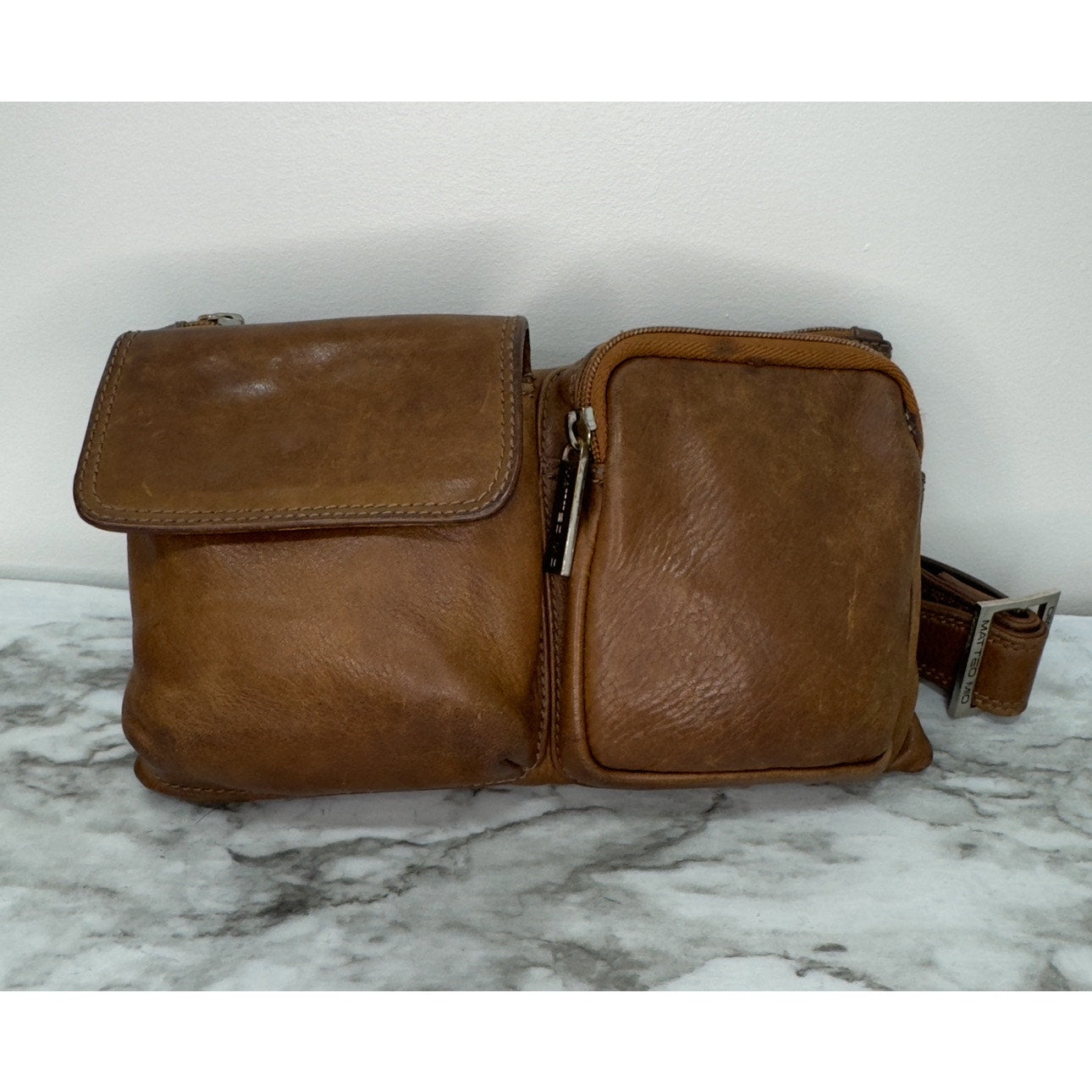 Matteo Mio Vintage Leather Crossbody Bag | Brown Distressed, Utility Pockets