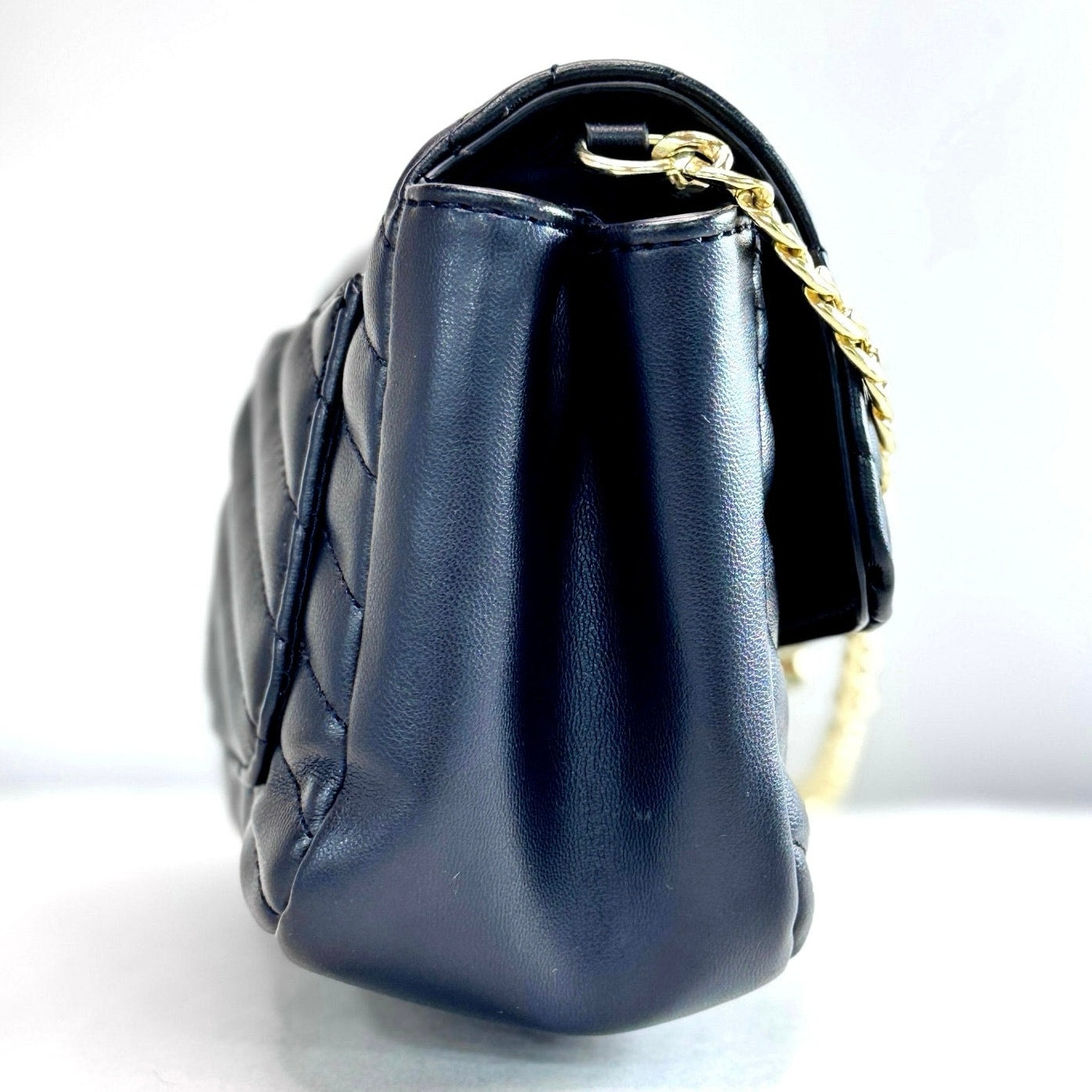 TOPSHOP Quilted Black Crossbody Bag with Gold Chain Strap