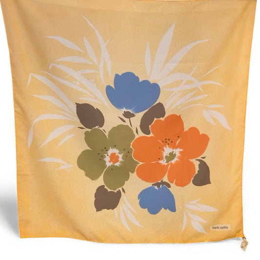 Rare Vintage 1960's Fred Carlin Foulards Floral Scarf Original Tags Hand Rolled Hem