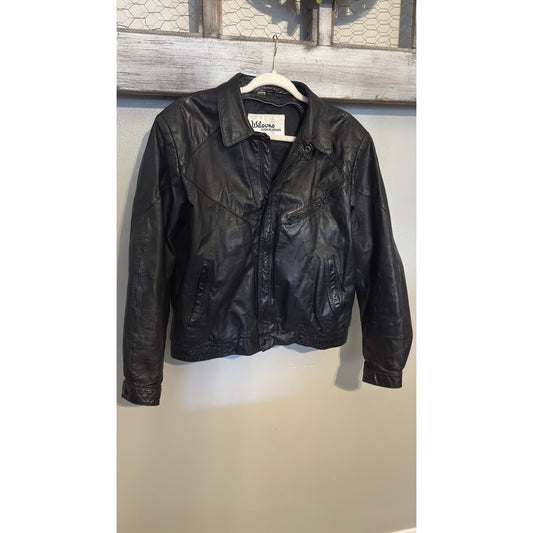 Vintage Wilson Leather 80s Bomber Jacket Men's Size 44 Black Aviator Coat Korea