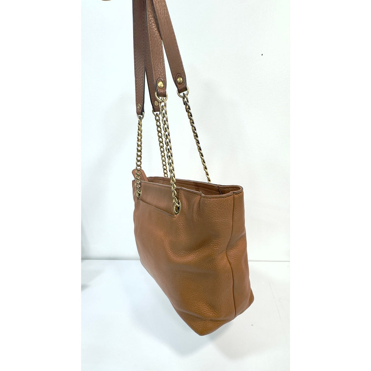 Michael Kors Fulton Large Chain Shoulder Tote Bag Luggage Brown