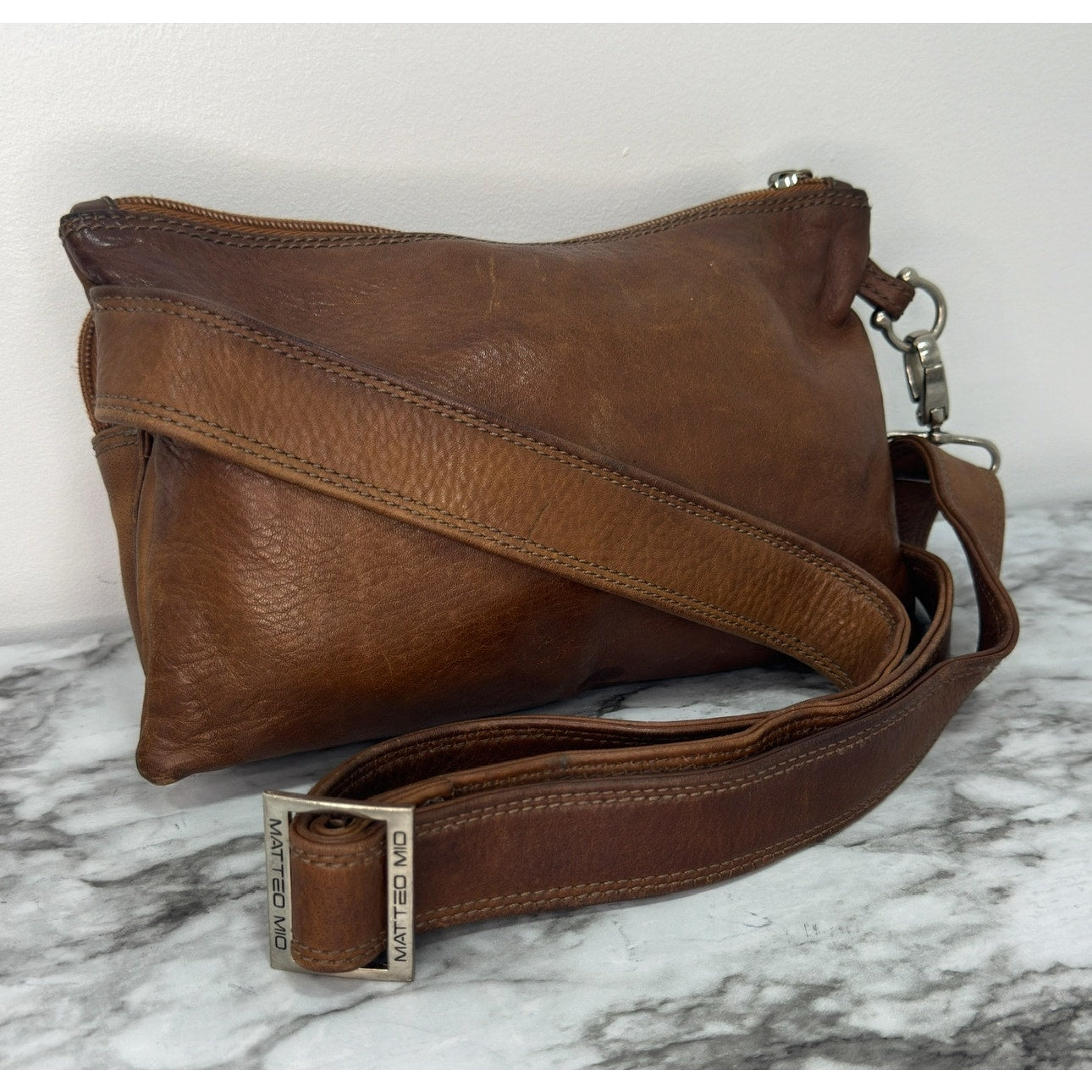 Matteo Mio Vintage Leather Crossbody Bag | Brown Distressed, Utility Pockets