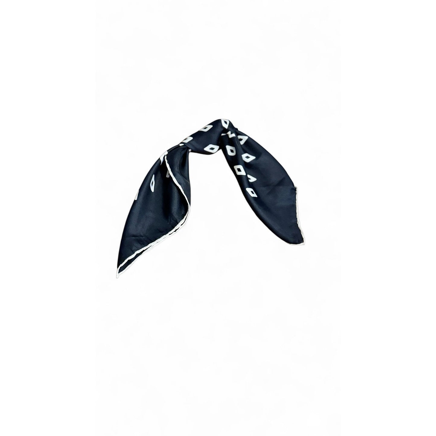 Vintage Silk Square Hand-Rolled Hem | Black & White Geometric Diamond Print