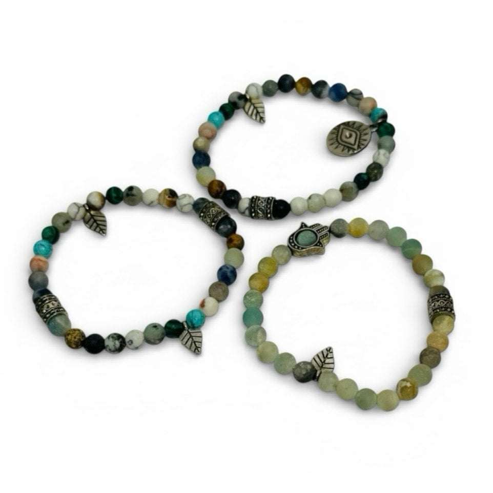 Agate Beaded Boho Bracelet Set of 3 Arm Candy by Eye Candy LA