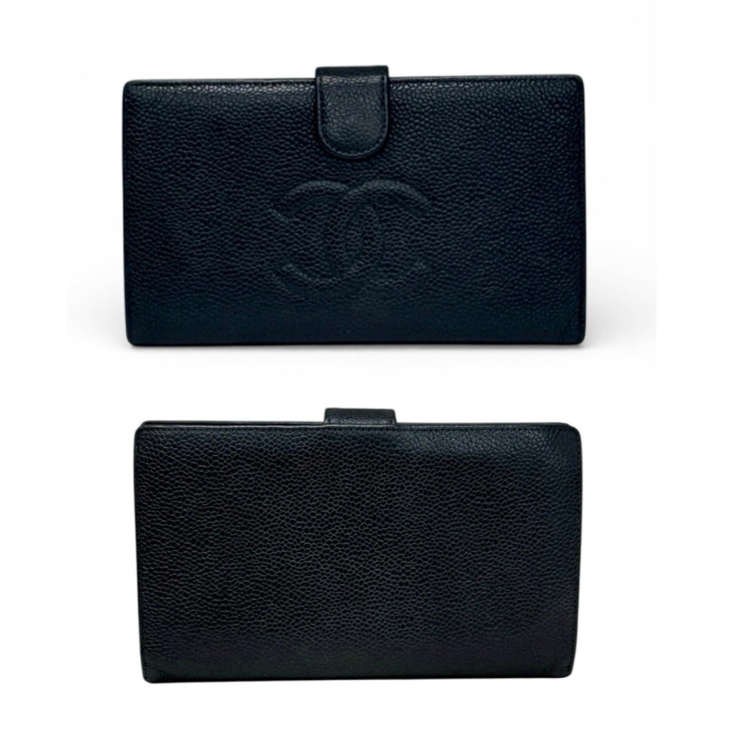 CHANEL Black Cavier CC Leather Long Wallet