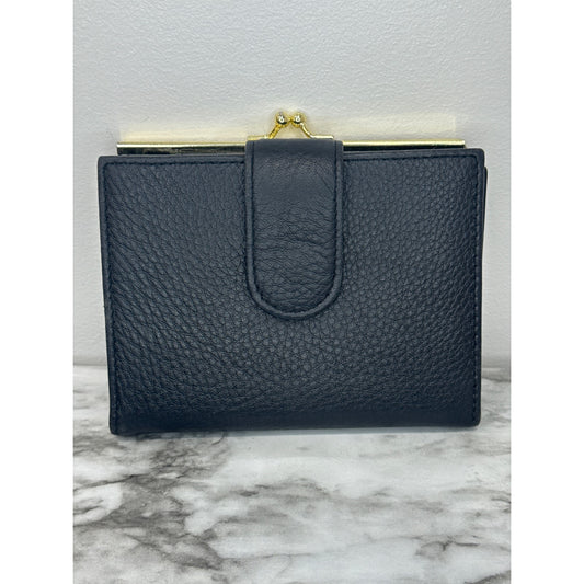 Buxton Lexington Black Leather Kisslock Organizer Wallet