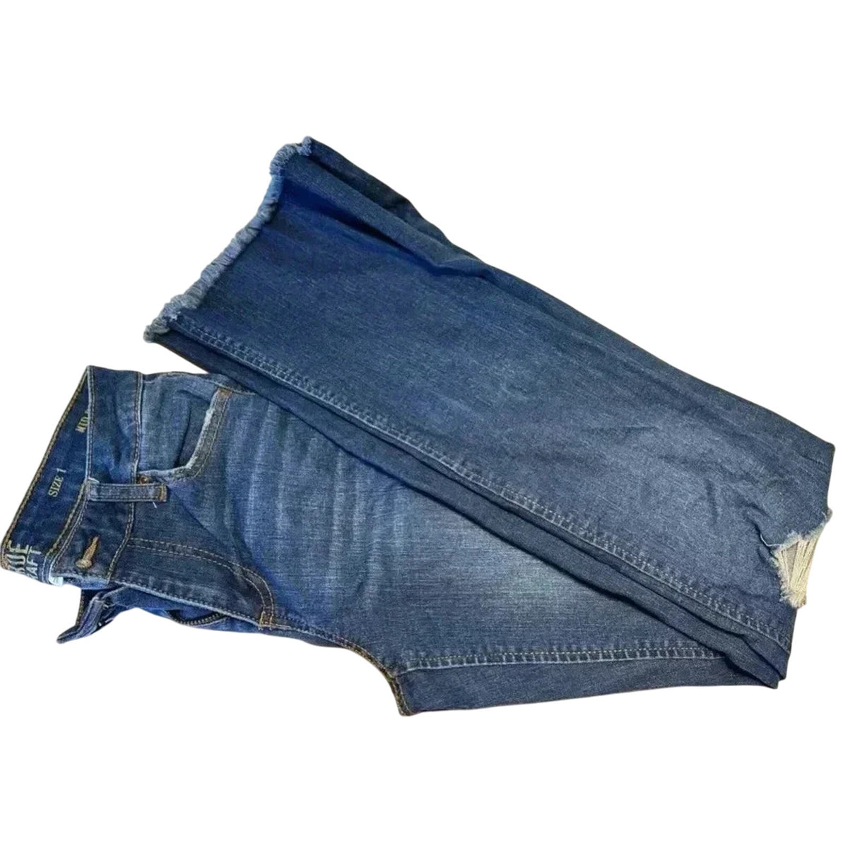 Mid-Rise Slim Flare Distressed Hem Jeans Juniors Size 1 Blue