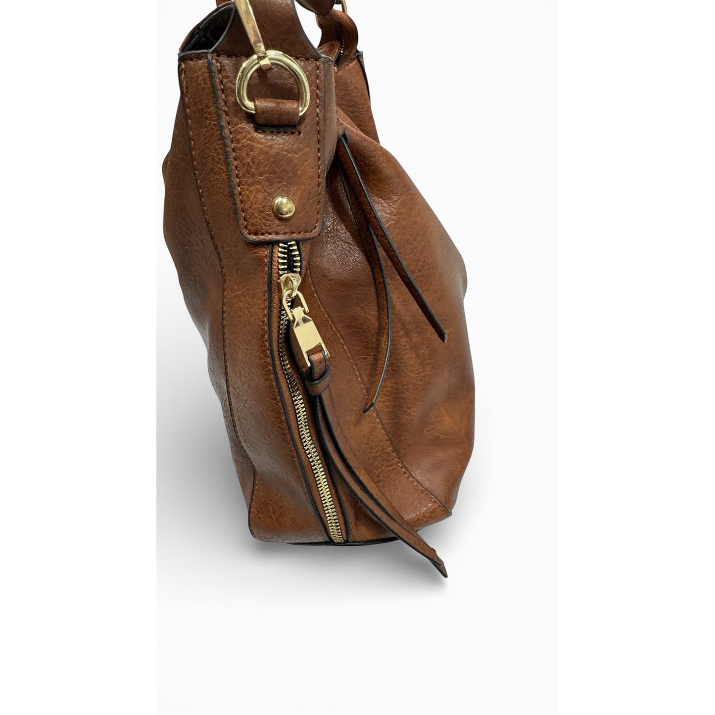 Brown PU Leather Hobo Shoulder Bag With Detachable Crossbody Strap