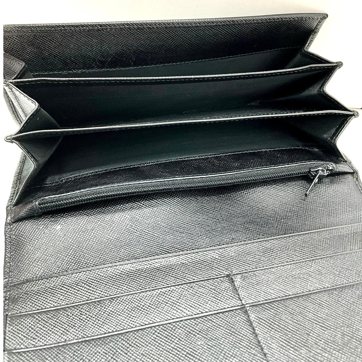 Prada Saffiano Black Leather Flap Continental Long Wallet with Chain