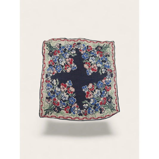 Vintage Silk Georgette Floral Hand Rolled Handkerchief | WWII Era Hankie